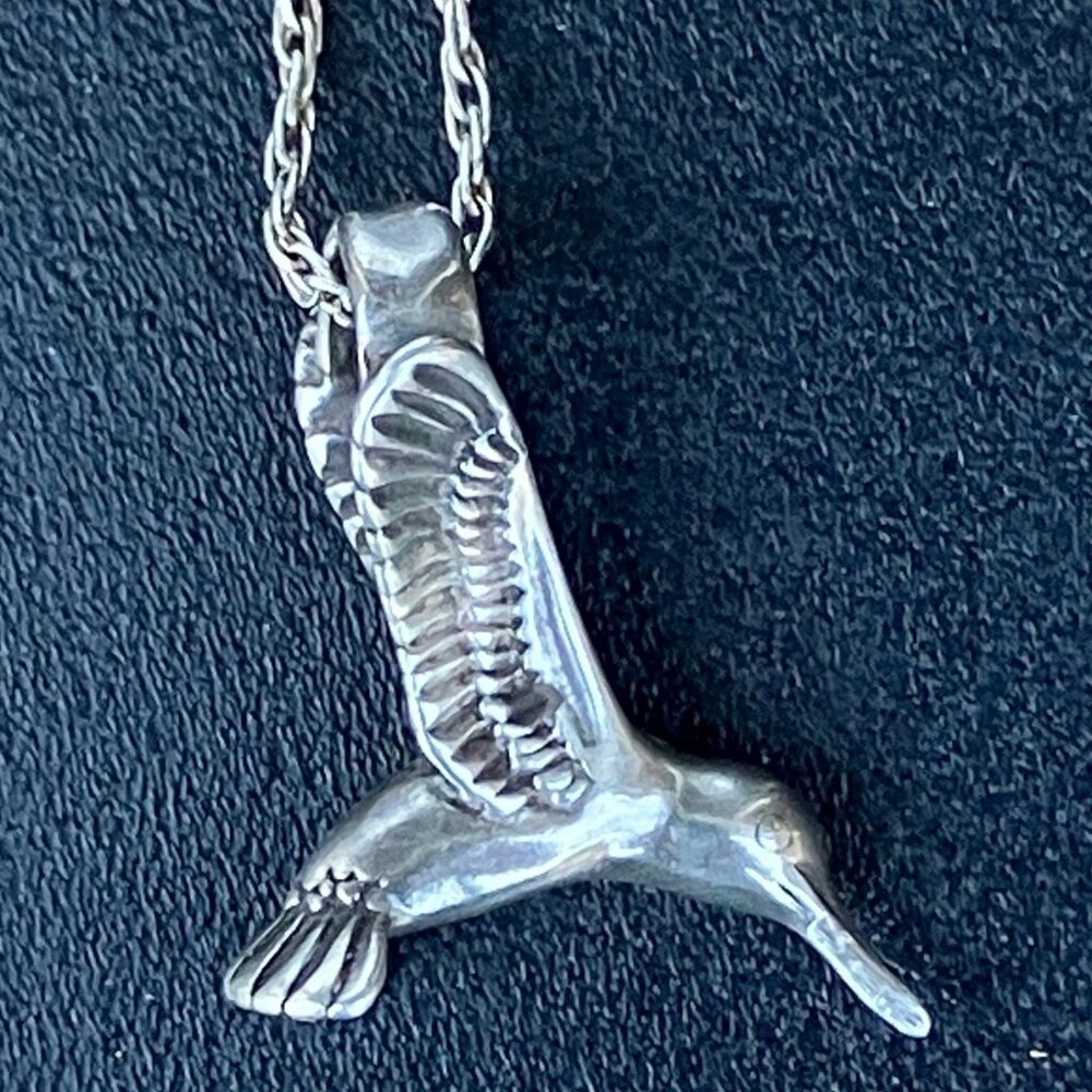 Silver Hummingbird Charm Pendant and 13" 925 Silver Necklace